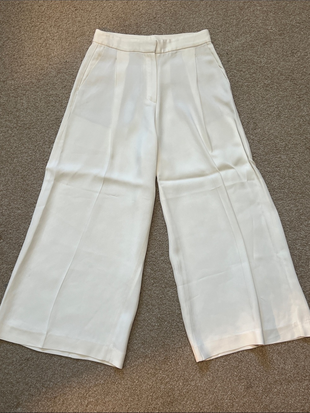 Massimo Dutti Cream Wide-Leg Crop Trousers